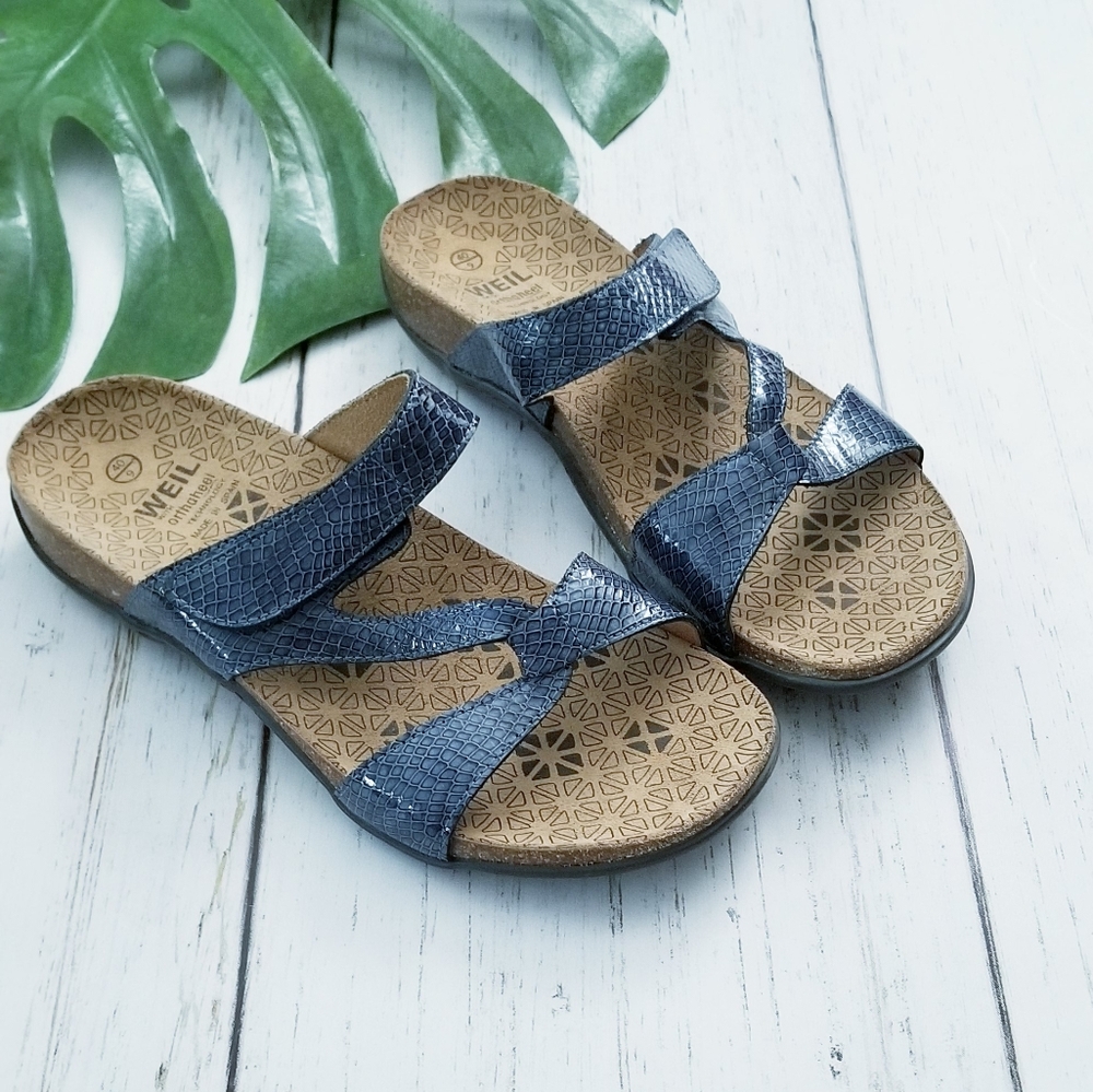 Dr. Weil Orthodic Blue Leather Snakeskin Sandals